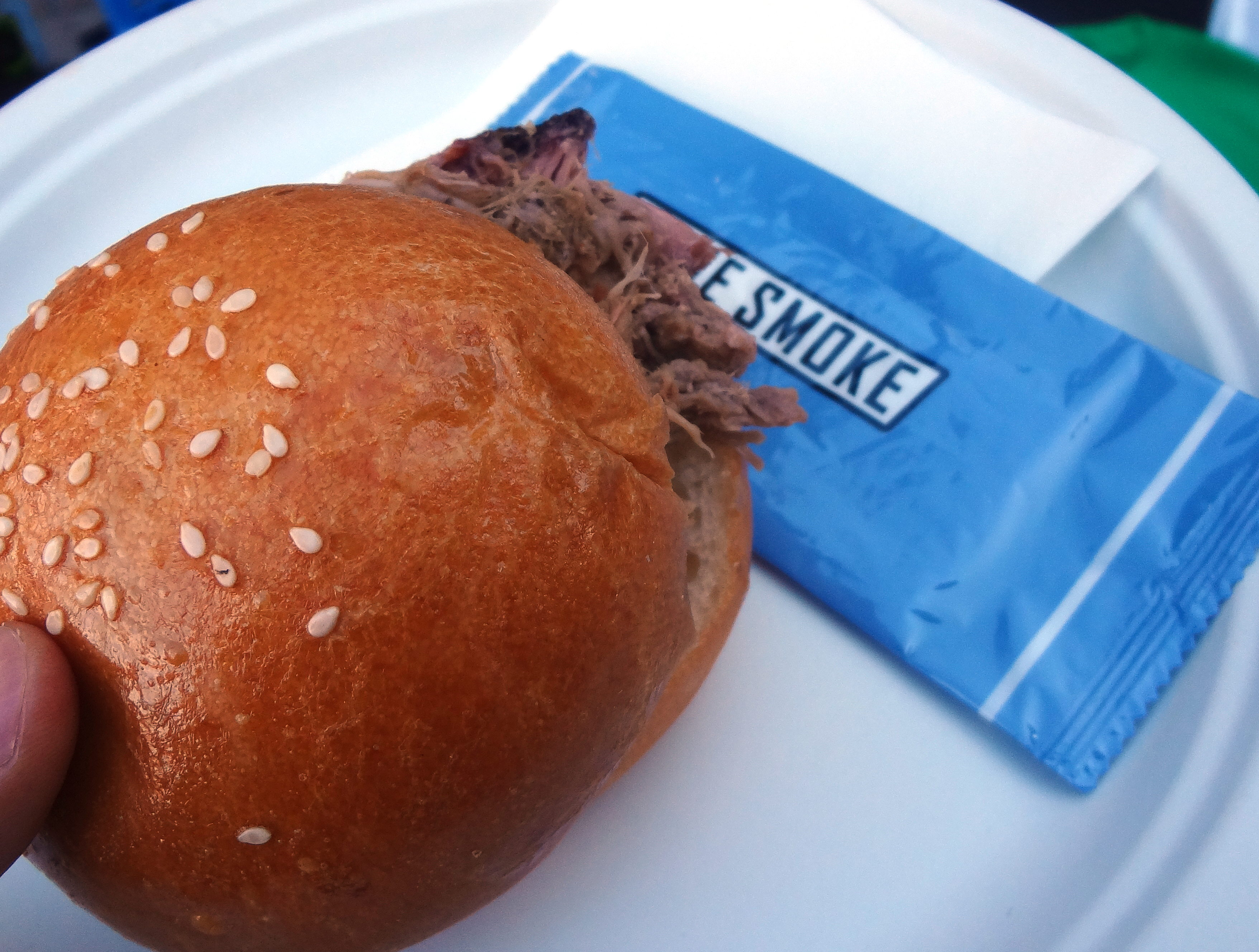 Blue Smoke pork sandwich
