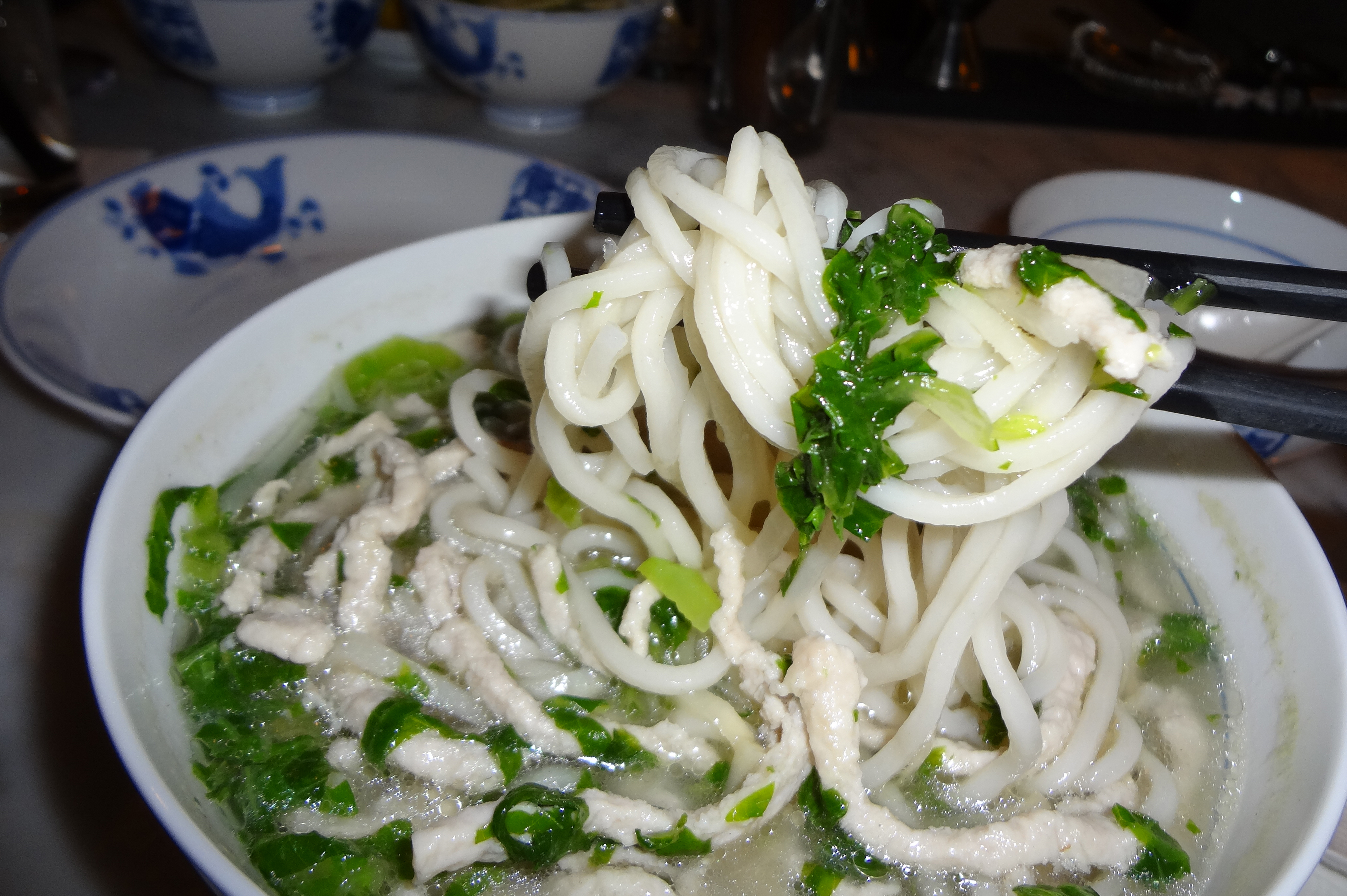 Blue China noodles and pork