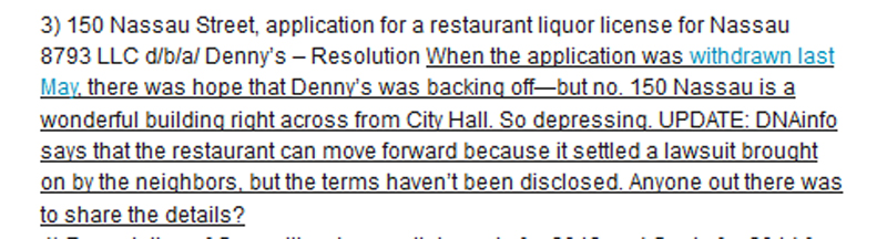 Tribeca Citizen comments on Dennys