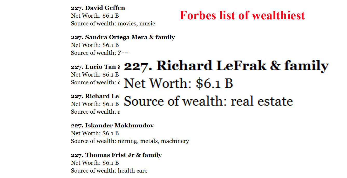 LeFrak in Forbes
