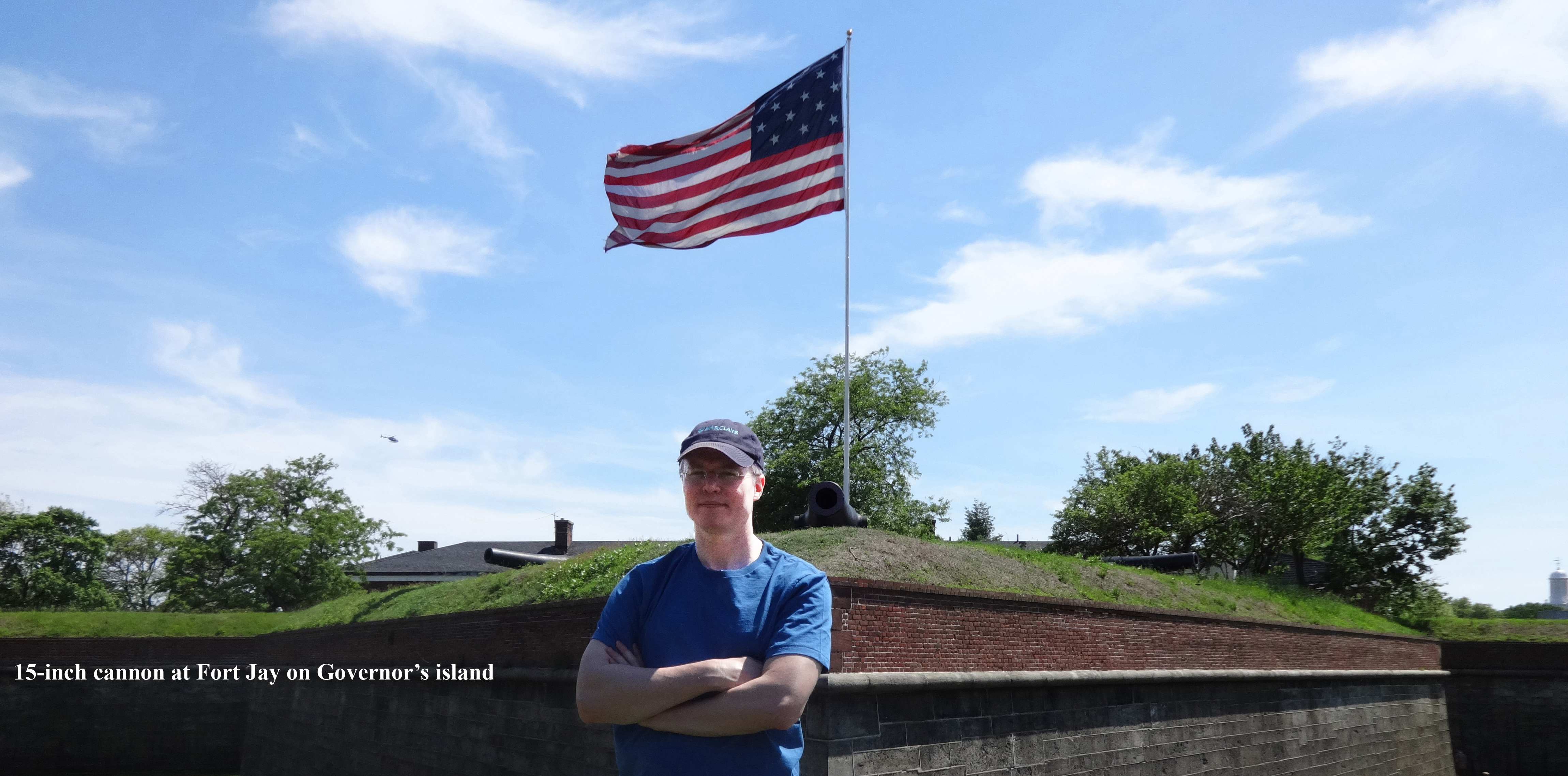 Patriotic Greer by cannon and flag Governors Island 2
