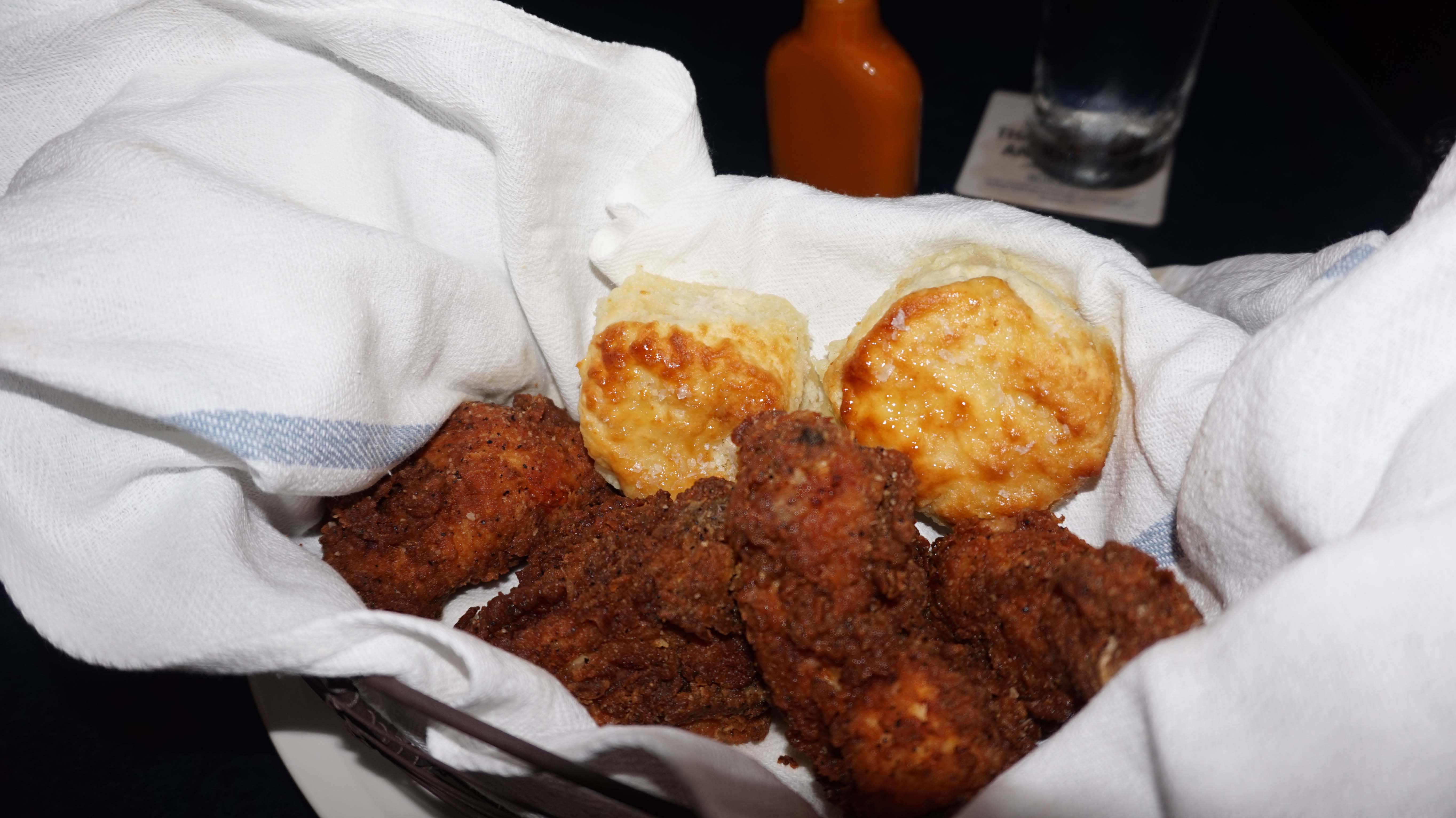 Blue Smoke fried chicken basket and biscuits