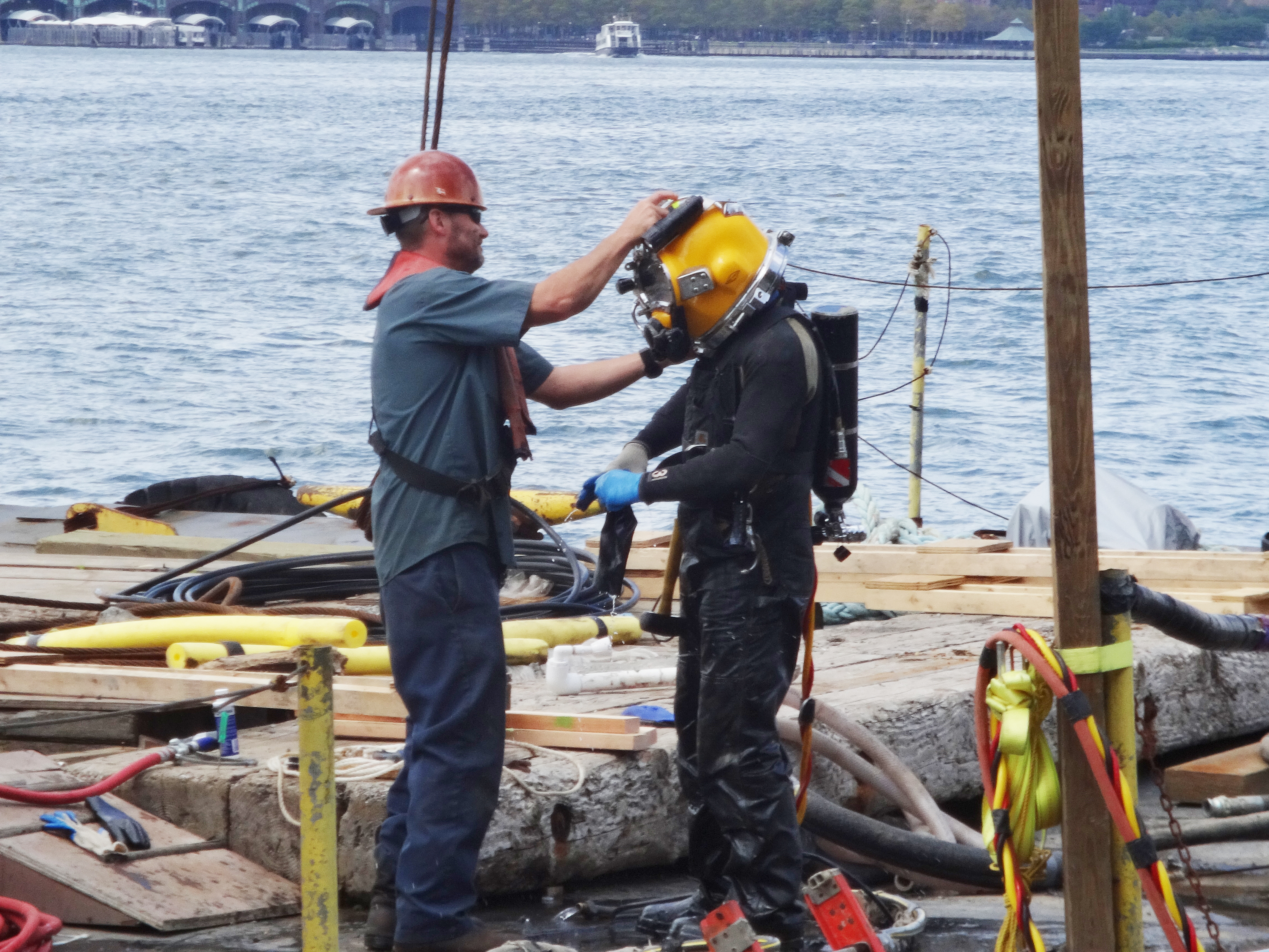 Diver working in piles 8-14-2014