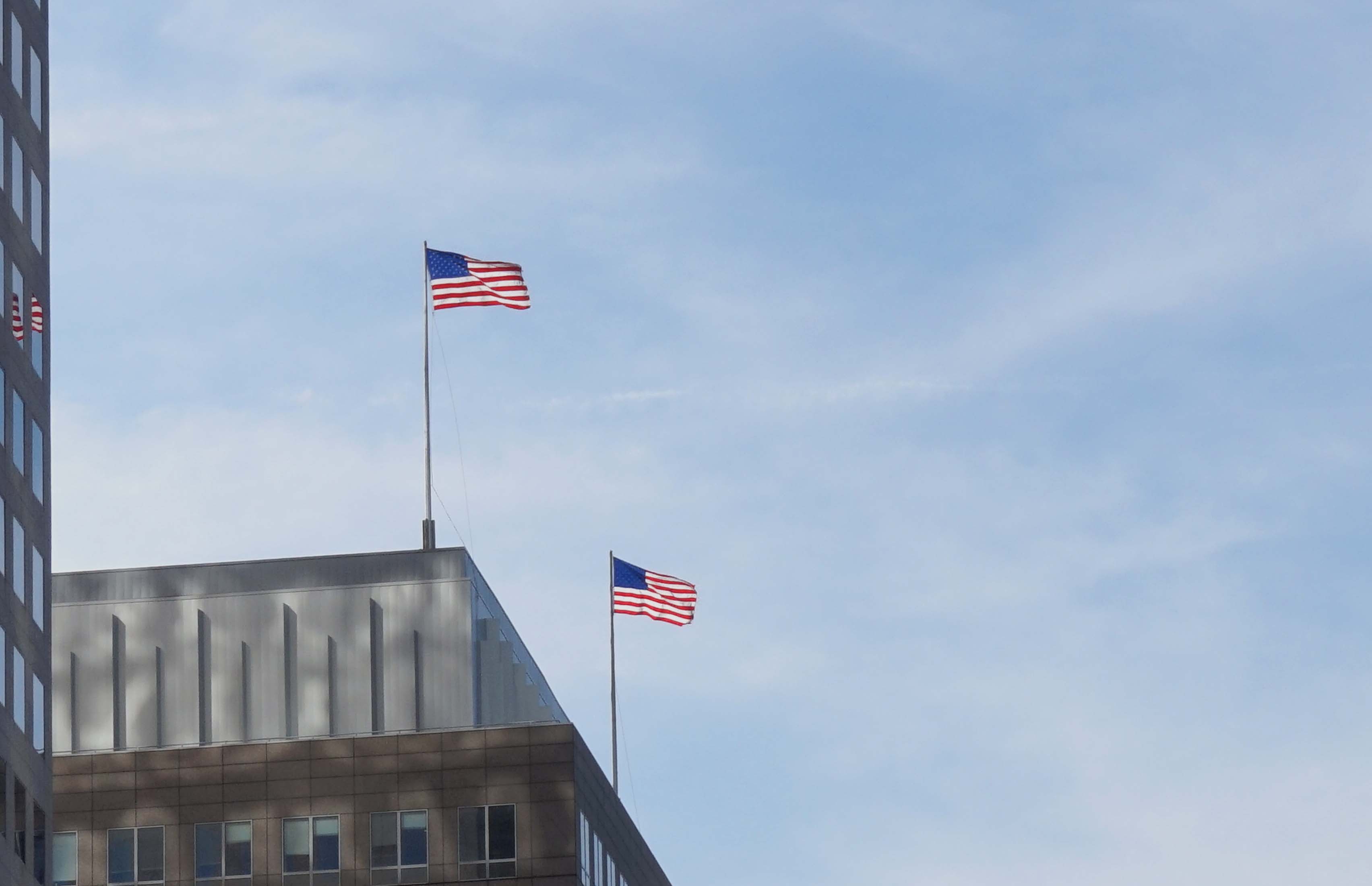 Dual American flags over NYMEX