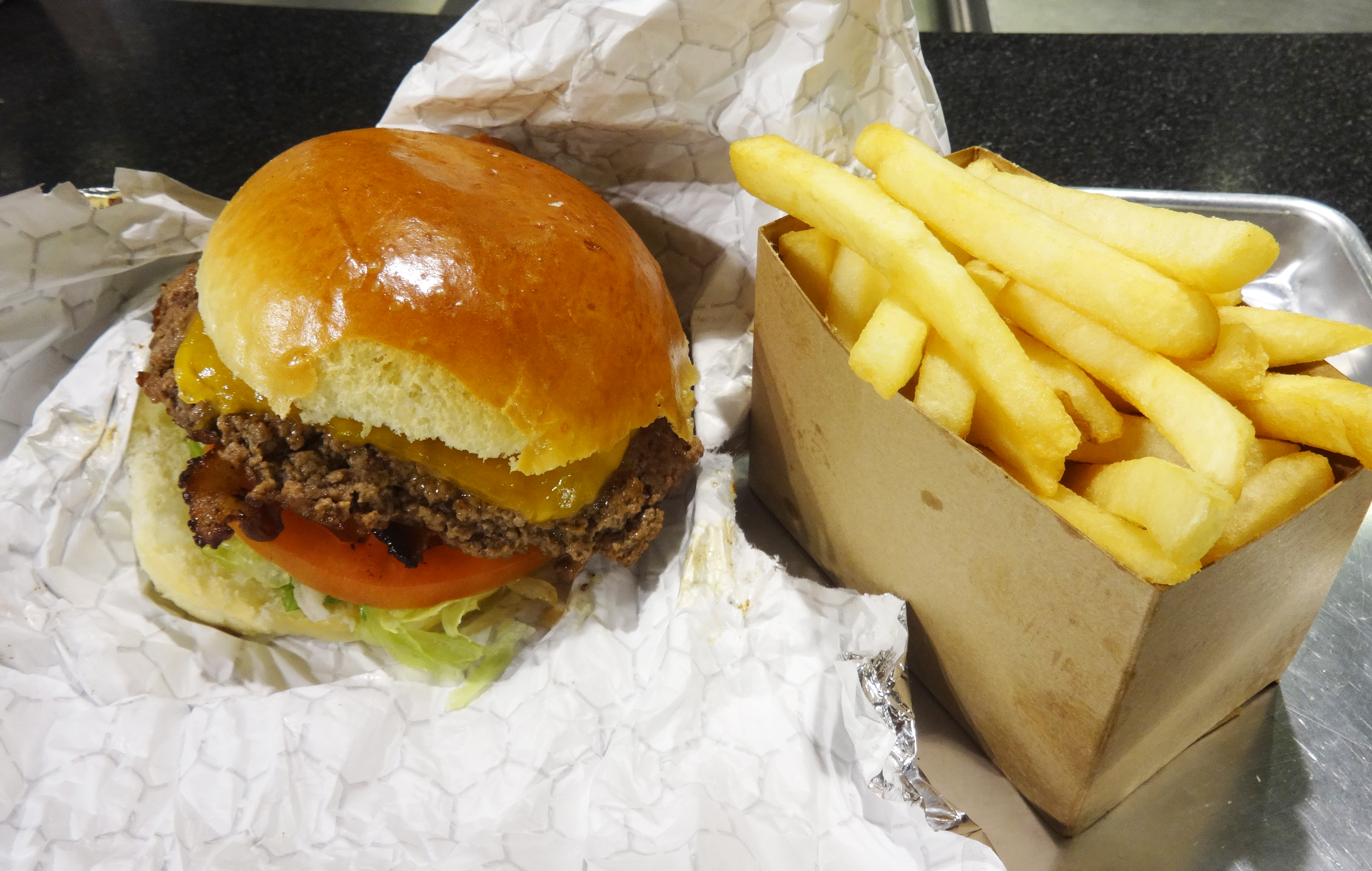 Whole Foods hamburger and fries
