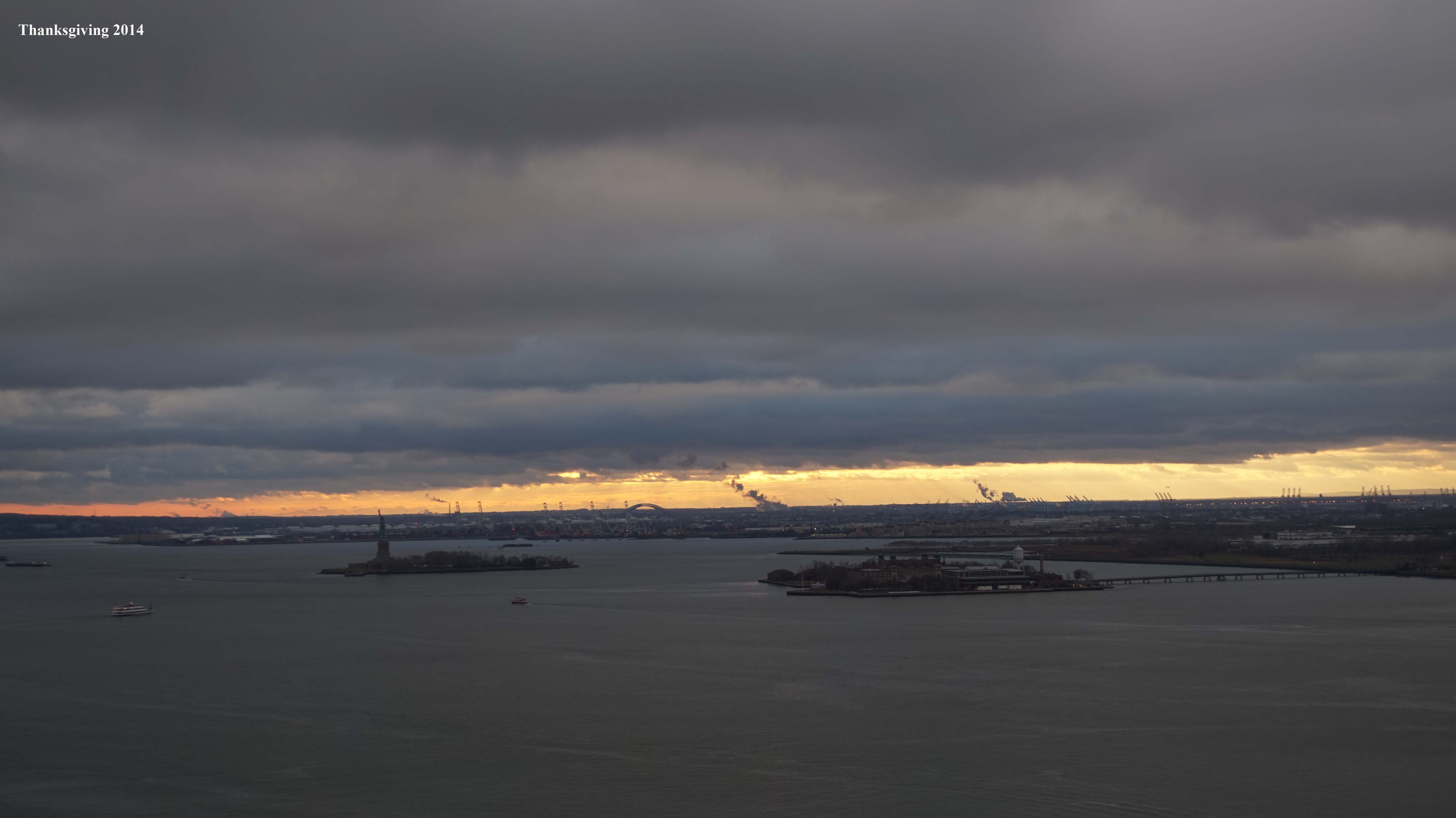 Sunset over New York Harbor Thanksgiving 11-27-2014 low