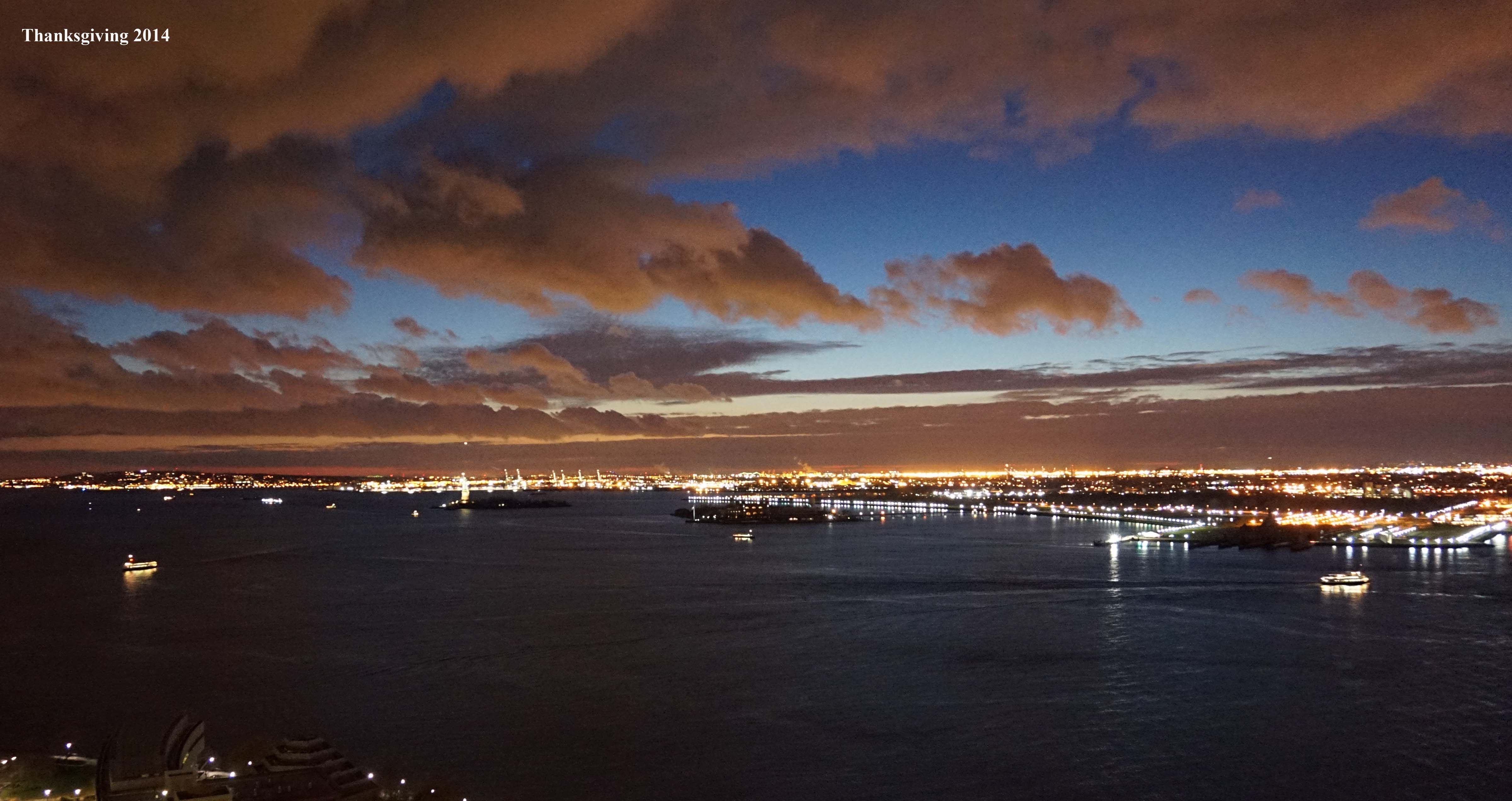 Sunset over New York Harbor Thanksgiving night 11-27-2014 low