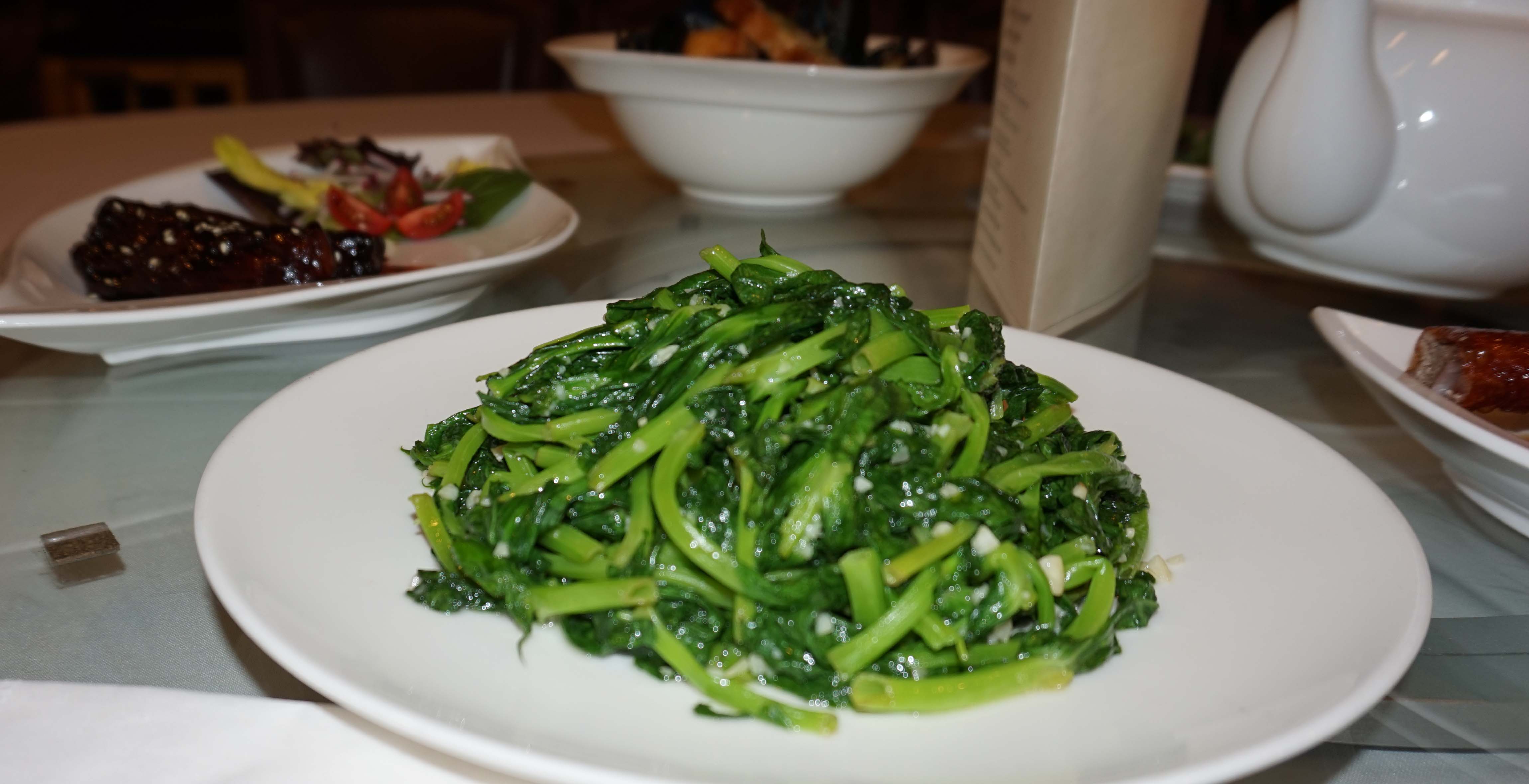 St George Sauteed Snow pea leaves with minced garlic