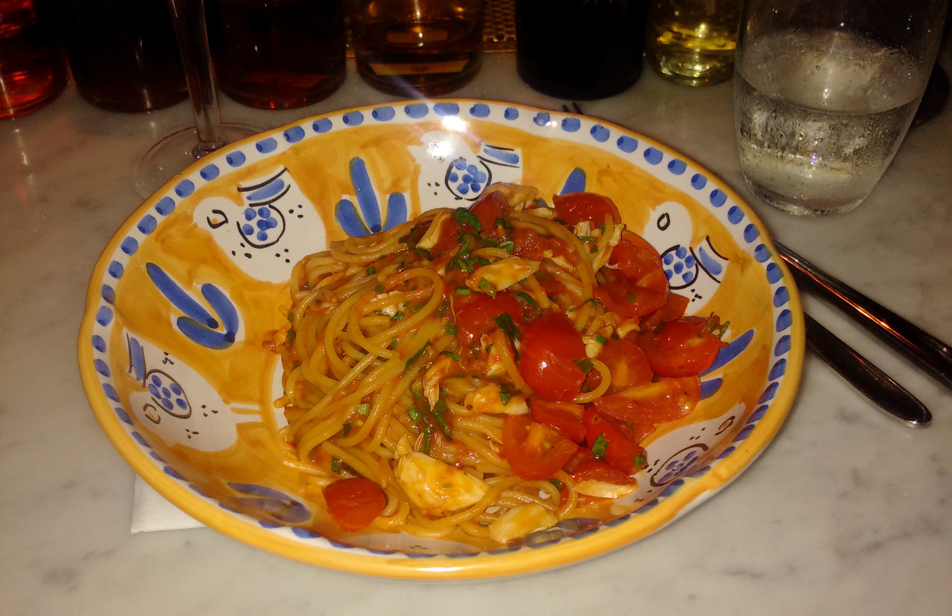 spaghetti with blue crab at Santina
