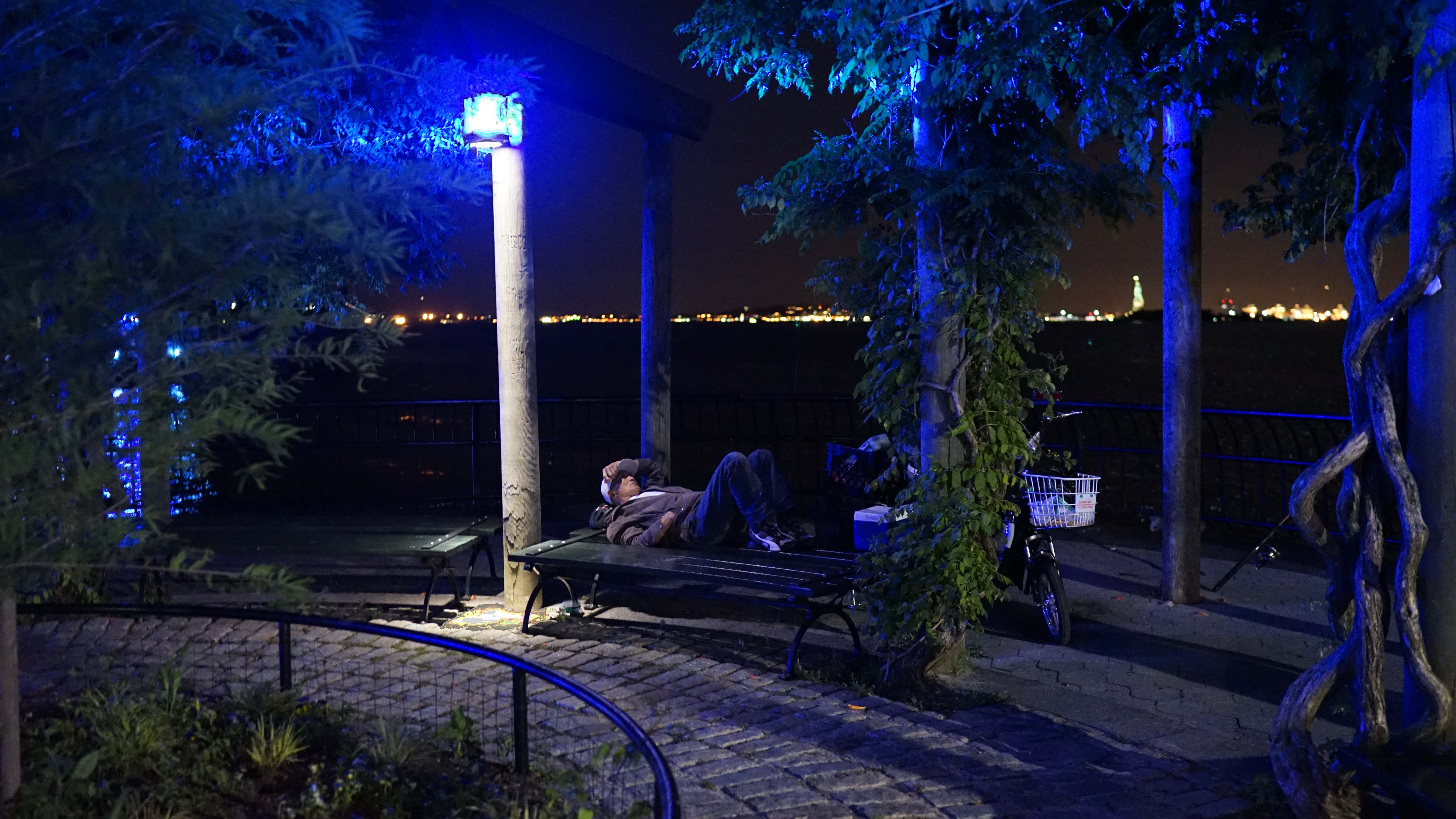 Fisherman sleeping at night south cove bench