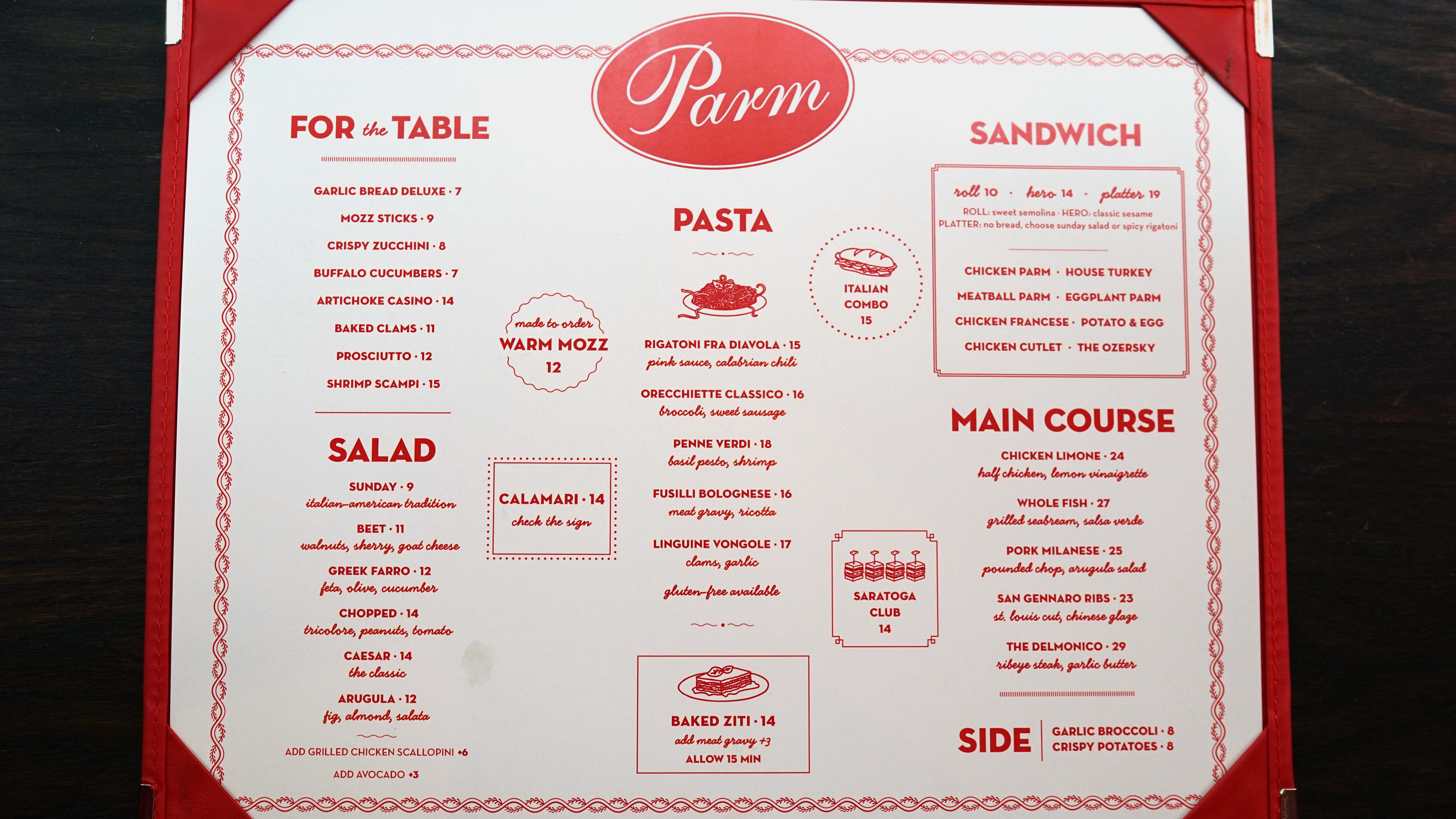 Parm menu