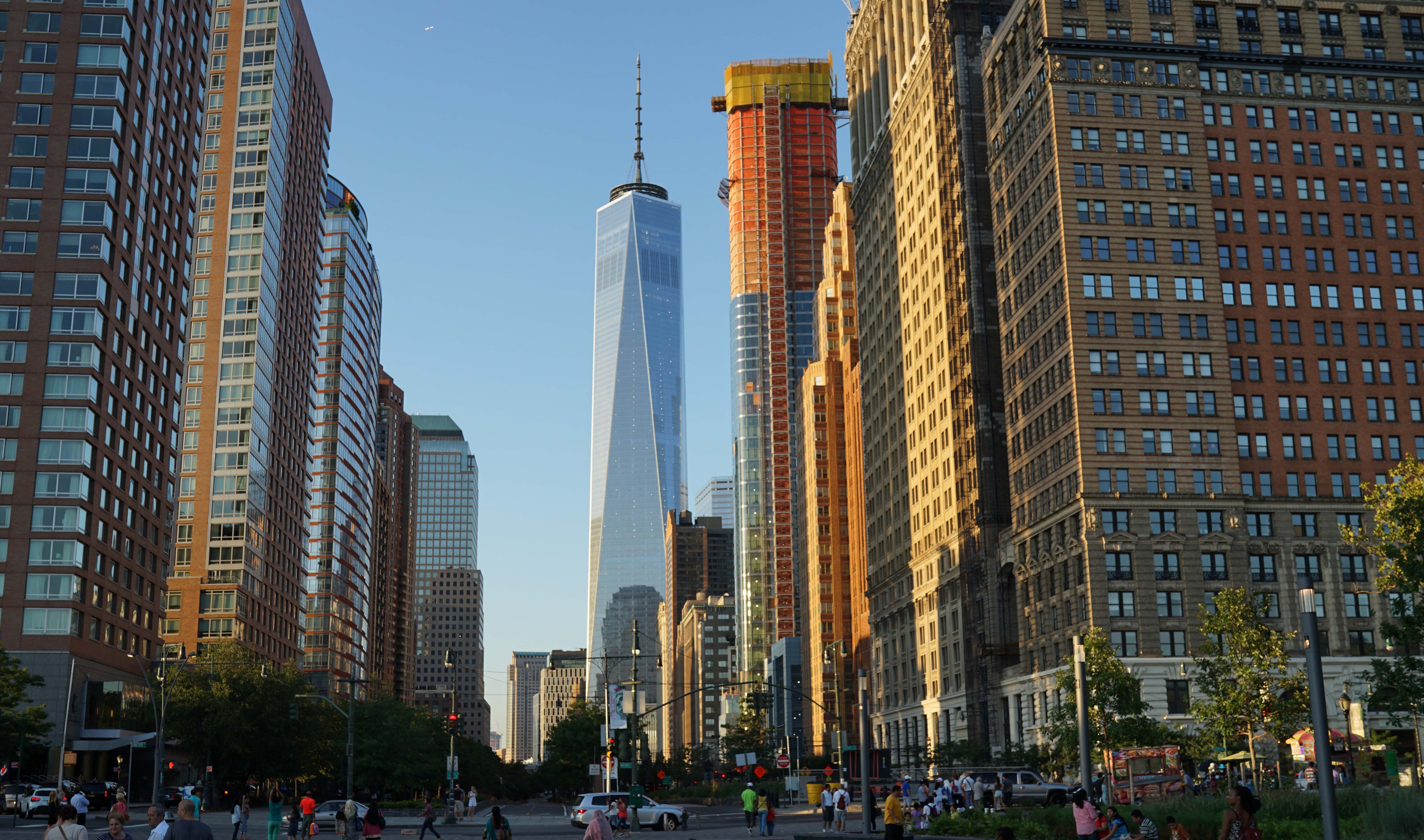 1 WTC from south Pier A plaza 8-9-2015