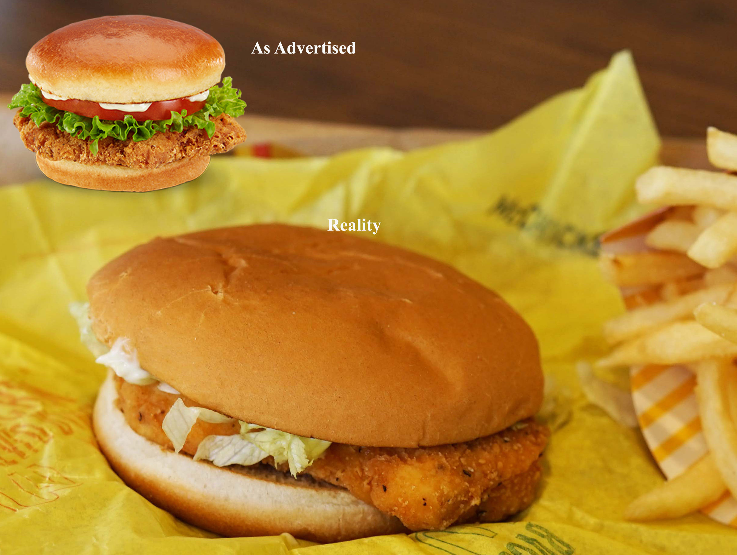 McDonalds chicken sandwich ad v reality