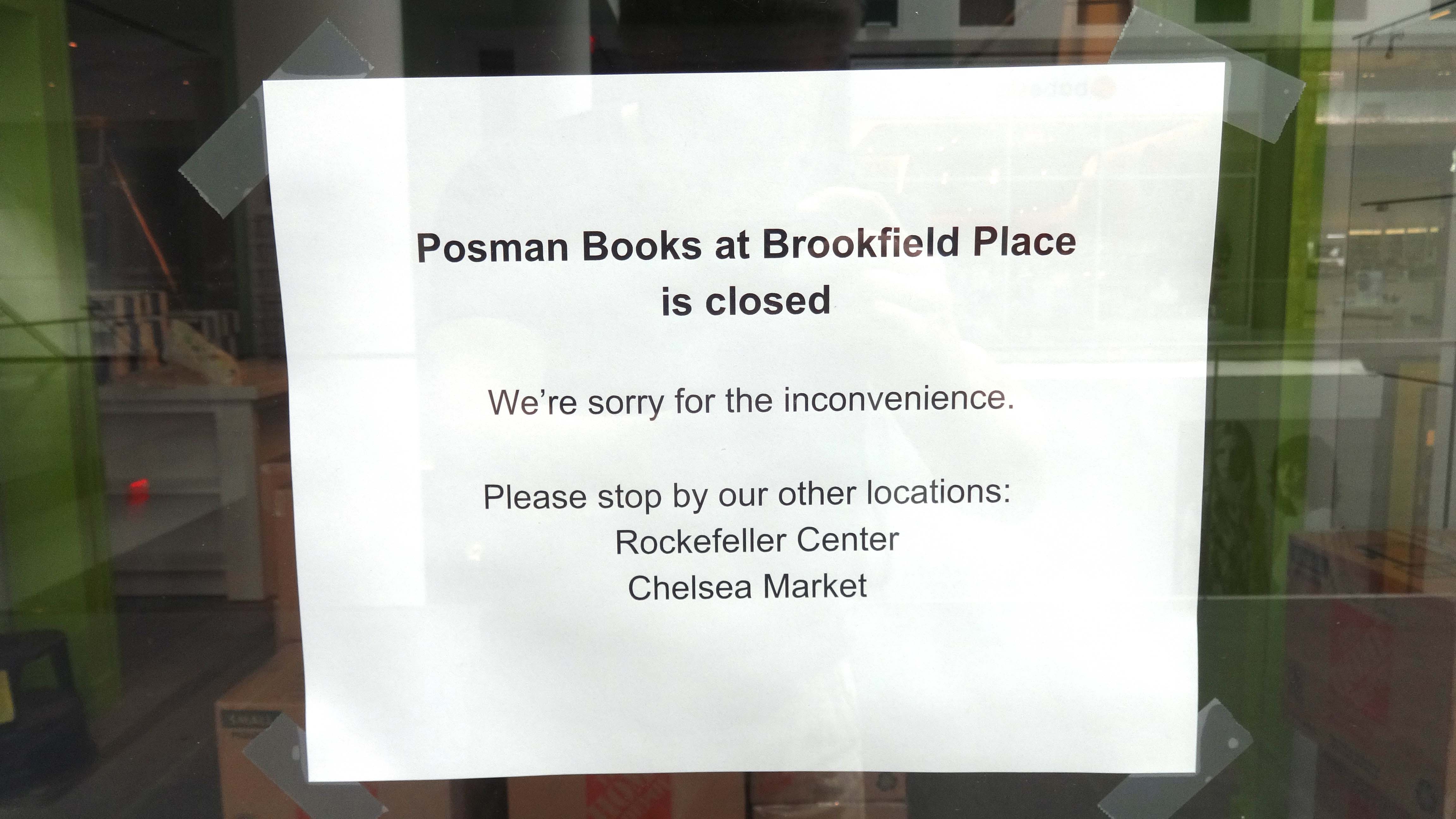 Posman books closed sign