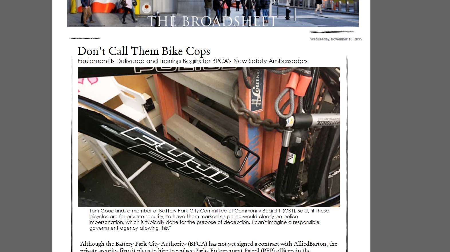 Broadsheet story on police bikes