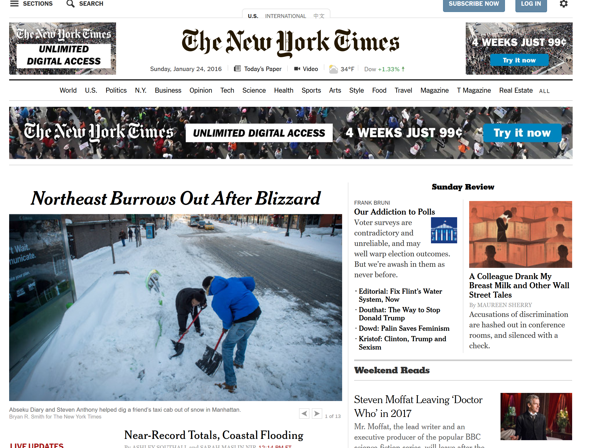 NYT blizzard website heading