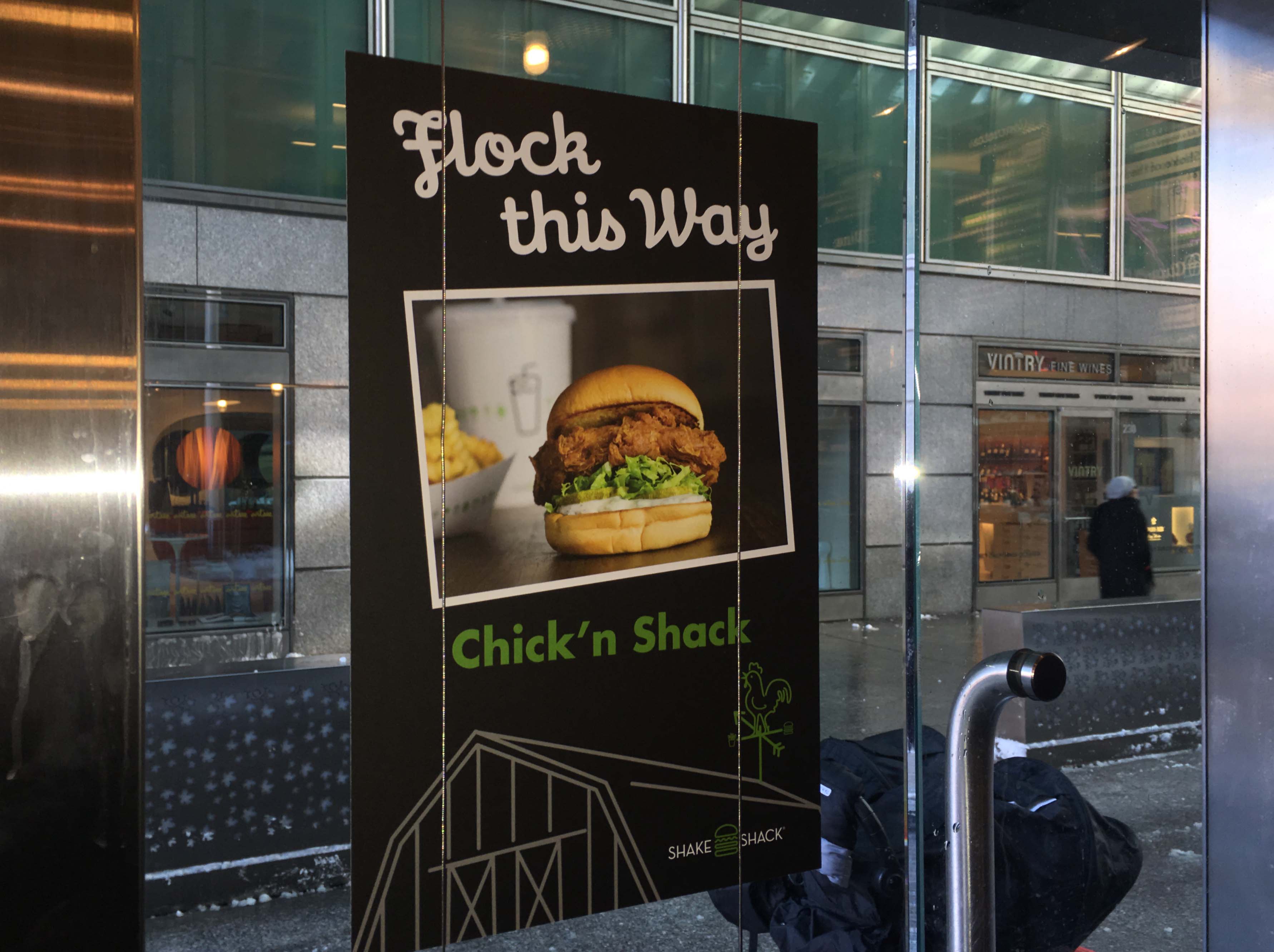 Shake Shack chicken sandwich sign Chickenn Shack
