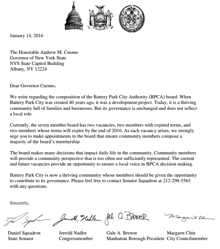 Squadron letter to Cuomo about BPCA